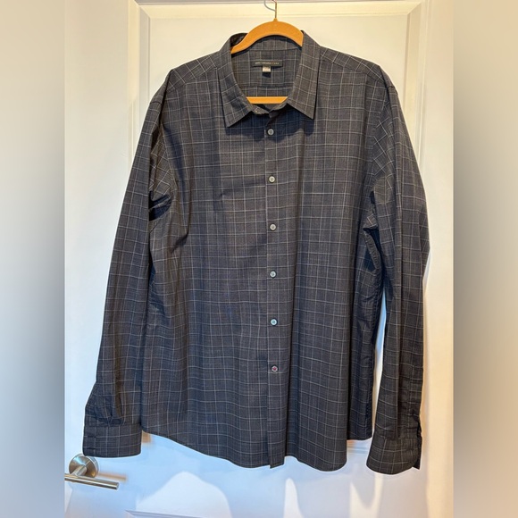John Varvatos Shirt Men's XXL 2XL Dark Gray Plaid Button Down 100% Cotton - Picture 1 of 9